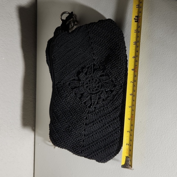 Crochet Purse Hobo Womens shoulder bag black flower - Picture 12 of 13